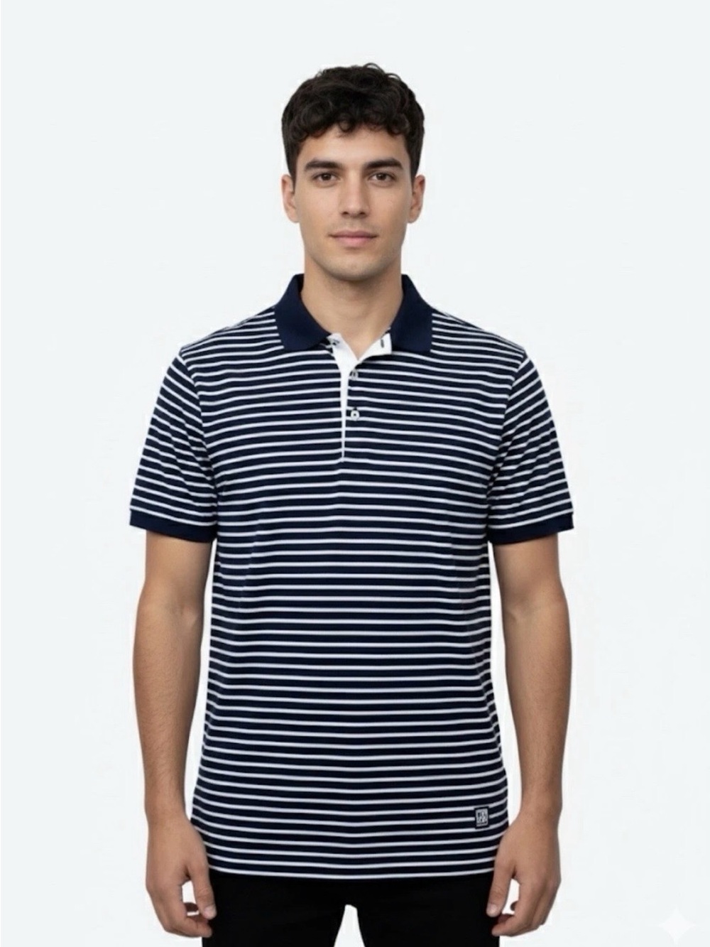 PETER MILLAR CROWN POLO SHIRT BLACK BLUE STRIPE 100% COTTON SIZE LARGE